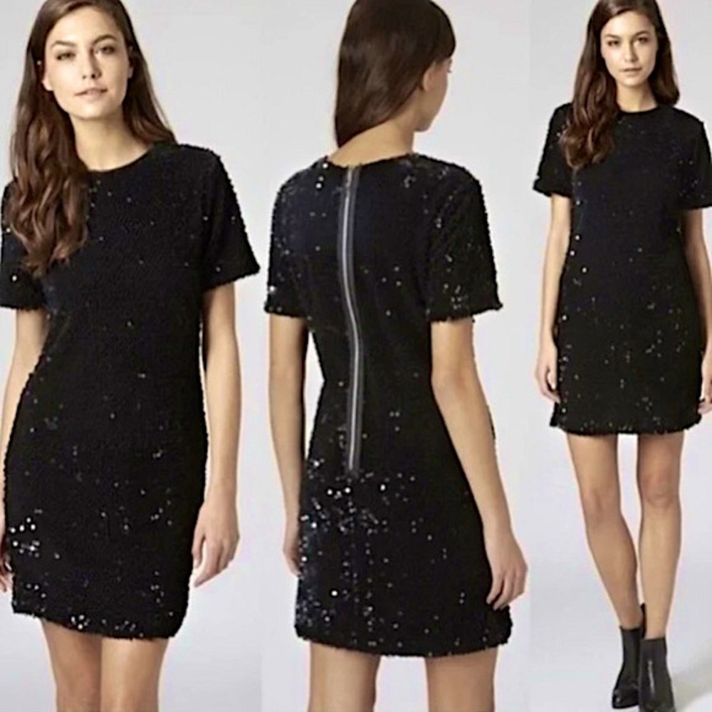 🖤 The Clothing Company 🖤 NWT Black Velvet Sequin Sheath Mini Dress Short Sleeves